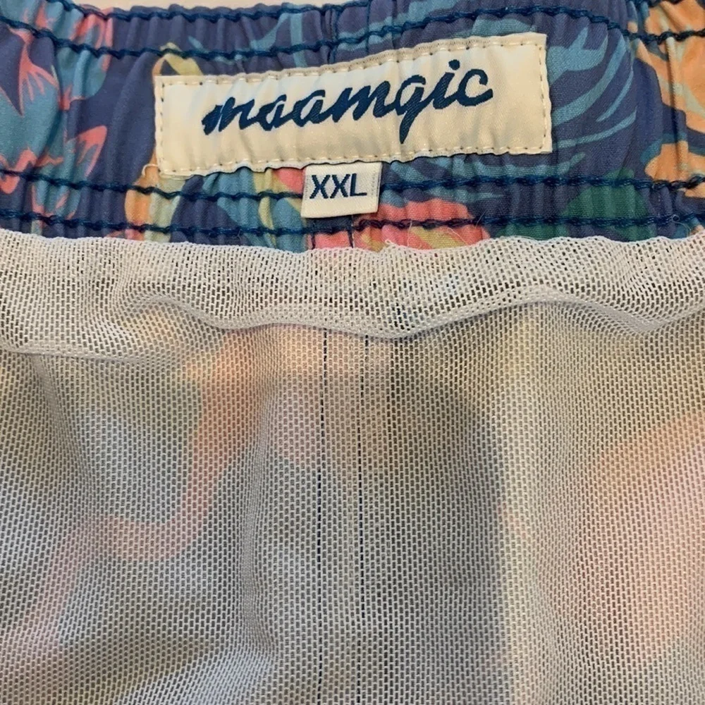 maamgic Men's Floral Tropical Flamingo Preppy Resort Swim Trunks XXL EUC